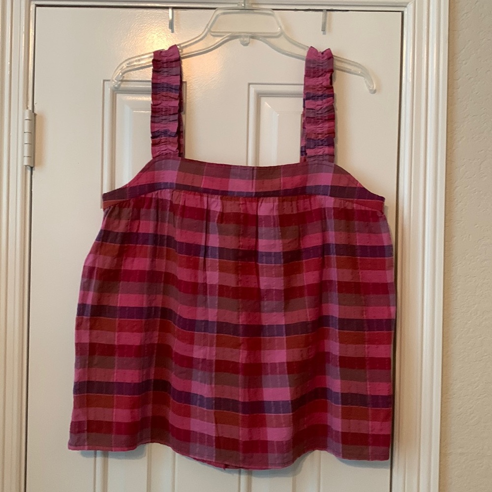 Isaac Mizrahi Pink and Purple Plaid Tank Top Size Large, NWT